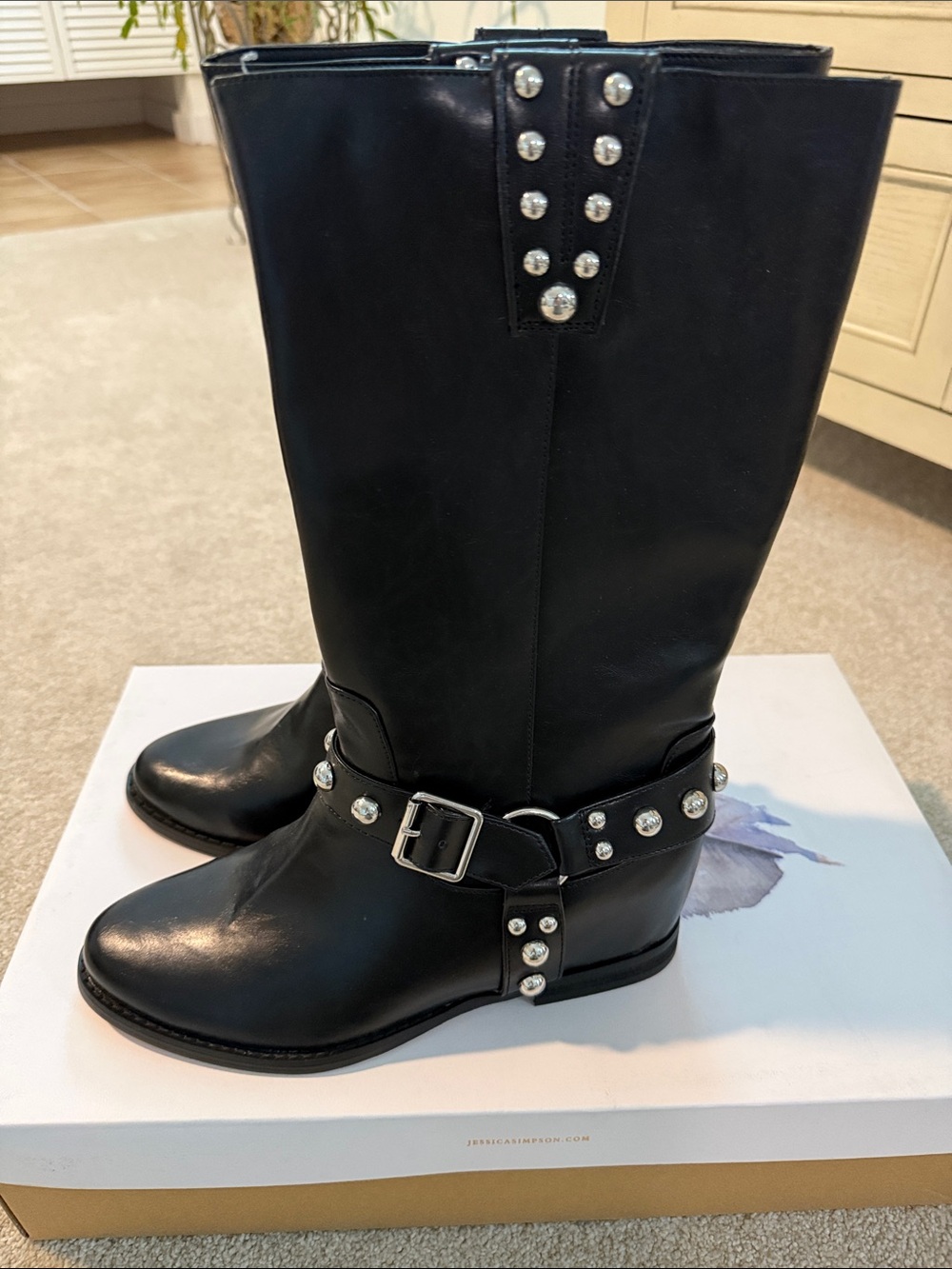Jessica Simpson Black Studded Mid-Calf Leather Boots